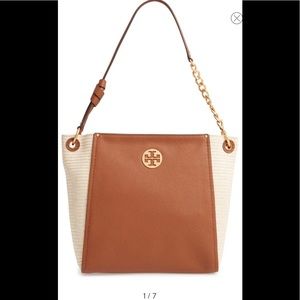 AITHENTIC TORY BURCH EVERLY LEATHER & STRAW HOBO